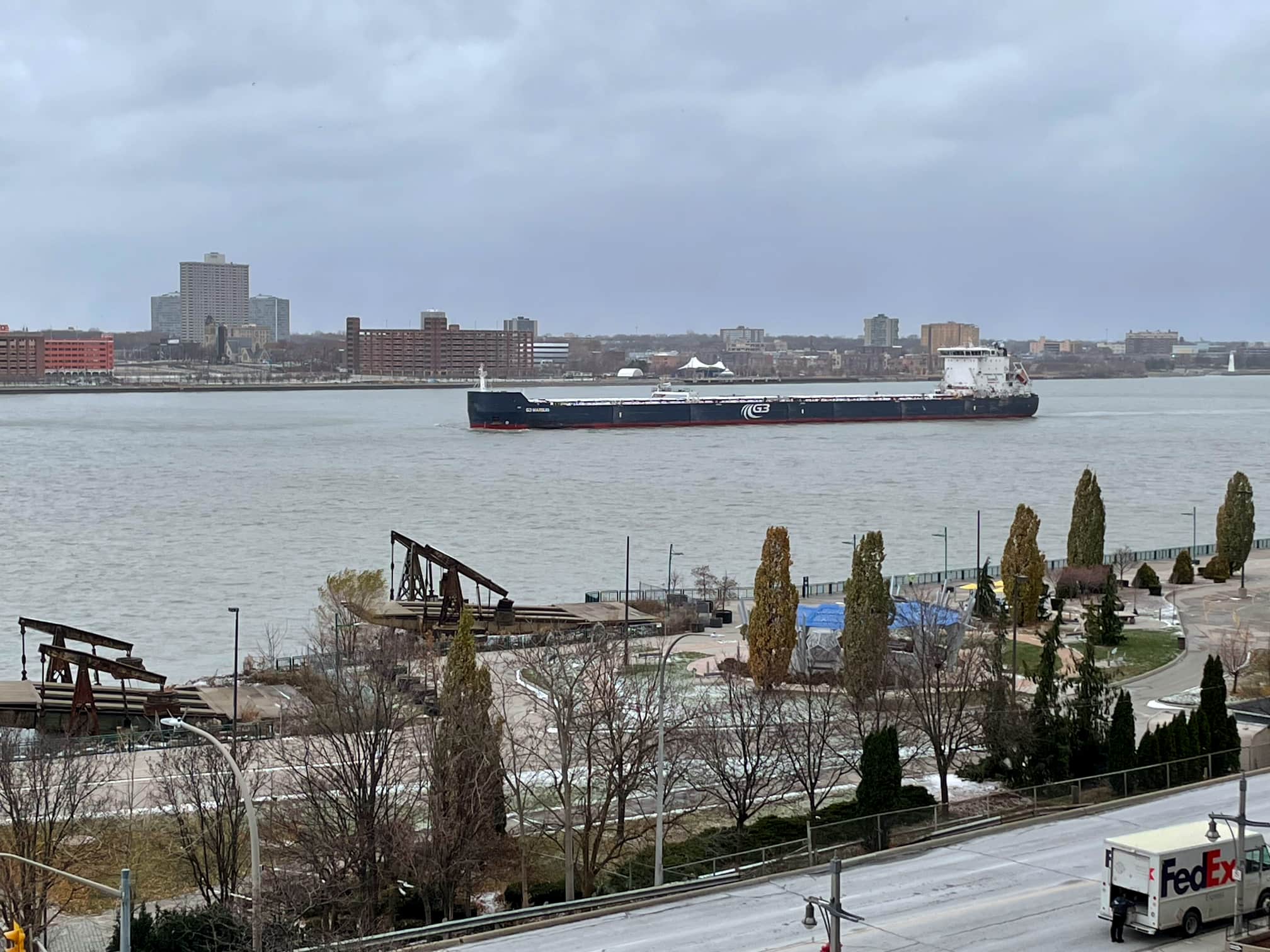 A ship going down the Detroit river